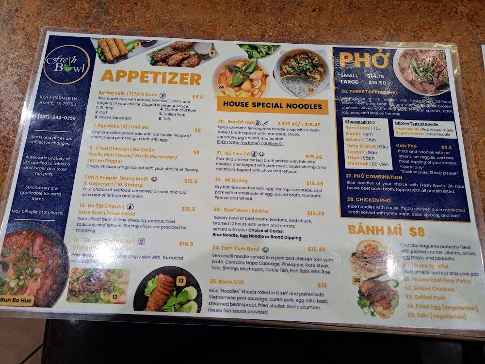 Fresh Bowl Restaurant Menu image 1